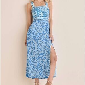 Blue Venus Slit Spring Contrast Vacation Dress New Size XL